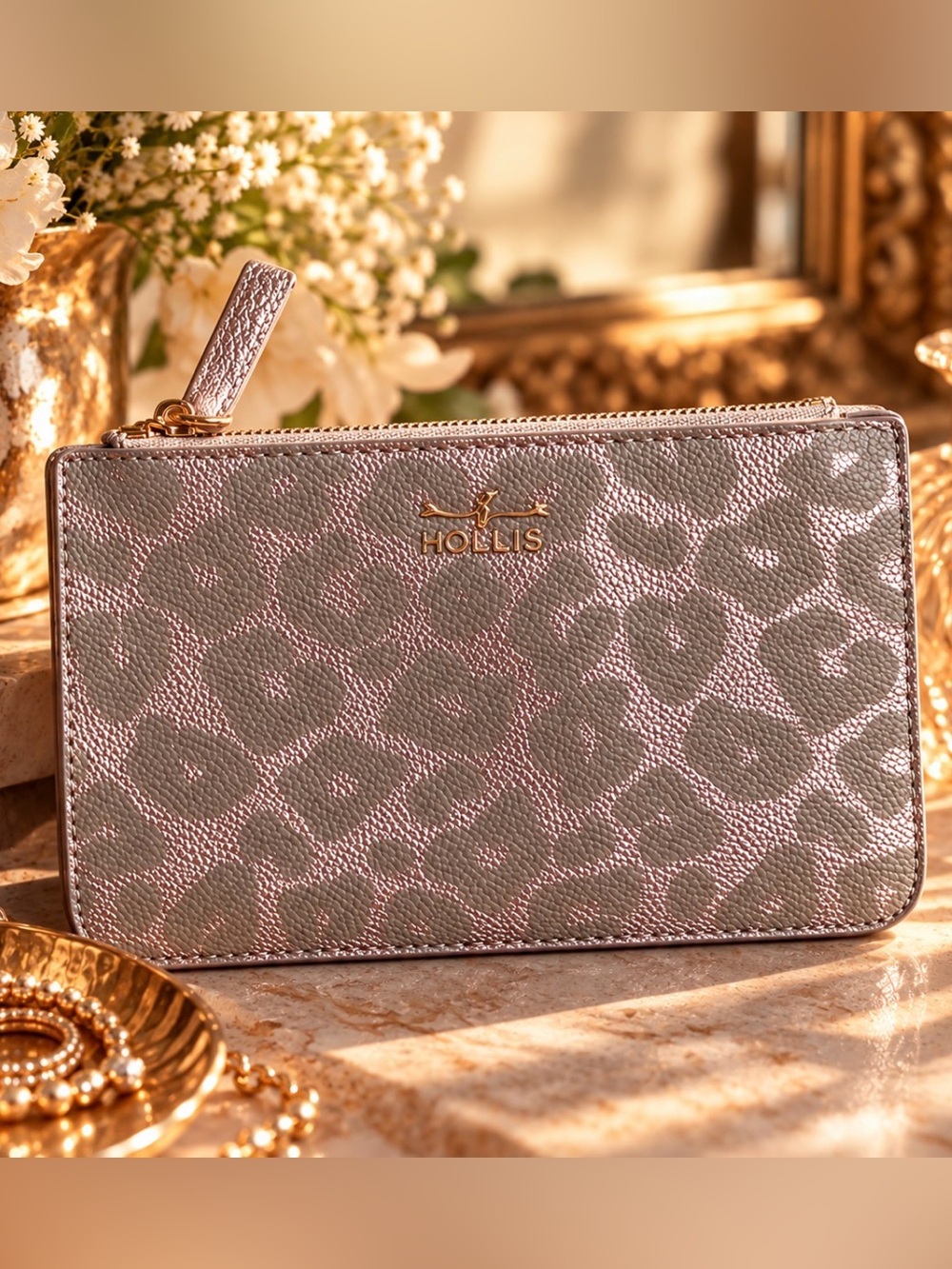 HOLLIS Metallic Pink Leopard Wristlet Clutch